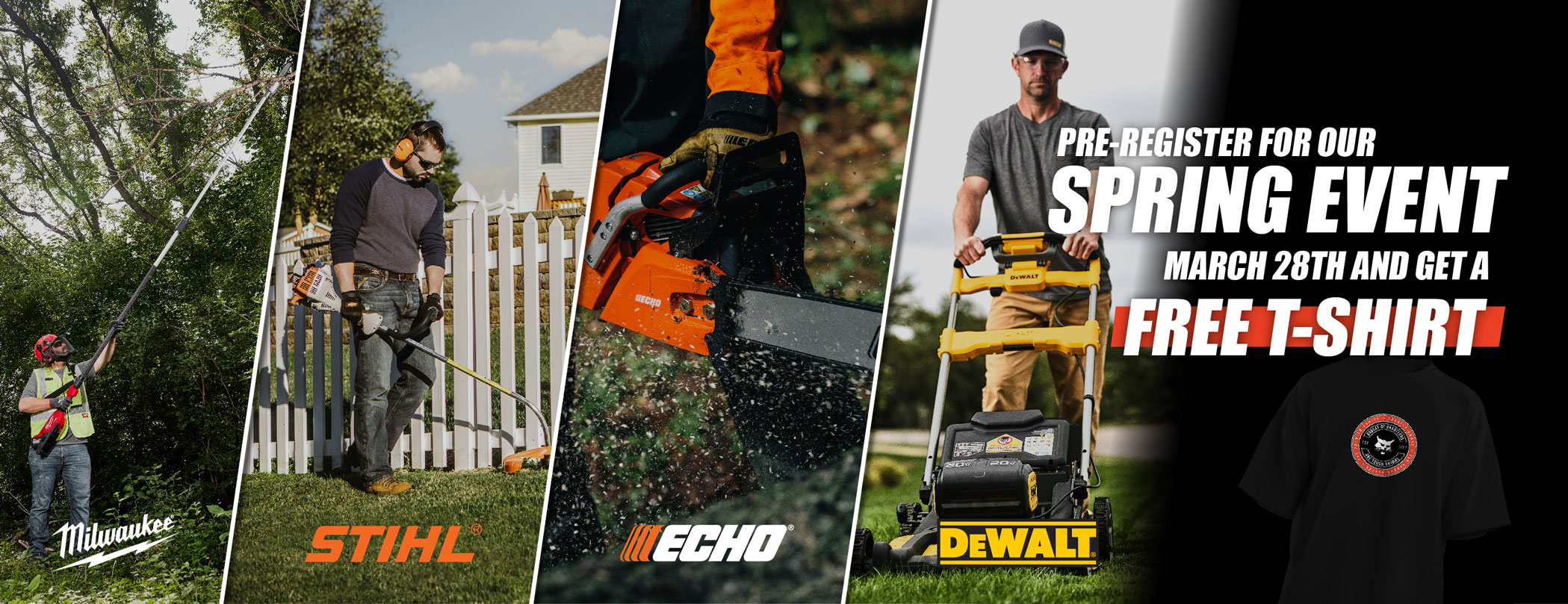 Echo, Stihl, Milwaukee and Dewalt products for the Bobcat Spring Sale on March 27th